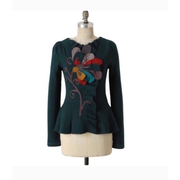 Anthropologie Sweaters - Sleeping on Snow Anthropologie Green Felted Wool Peplum Cardigan Jacket